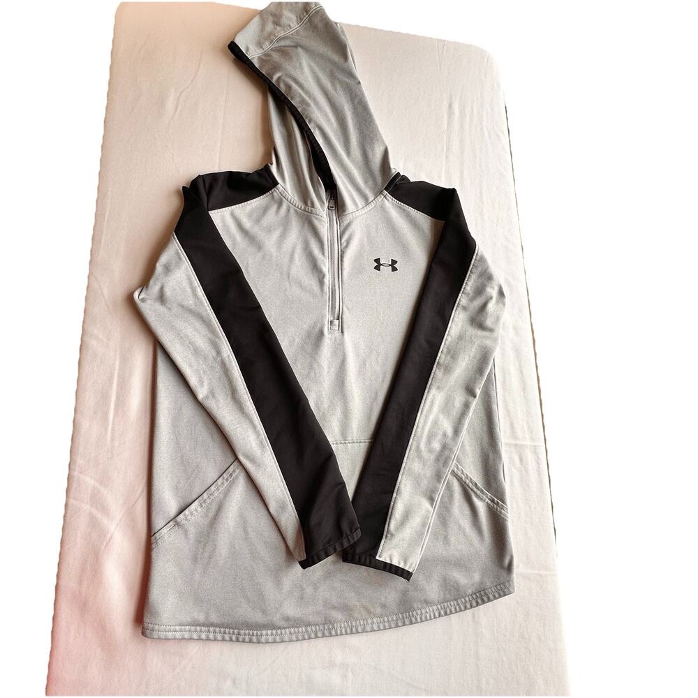 Under Armour Boys'YLG Gray/Black Hoodie Coldgear Sweatshirt Youth Size Large